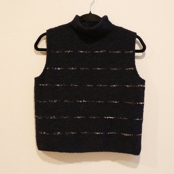 Amina Rubinacci Sweaters - Vintage Amina Rubinacci navy blue Turtleneck Sleeveless Knit Top Sweater Vest